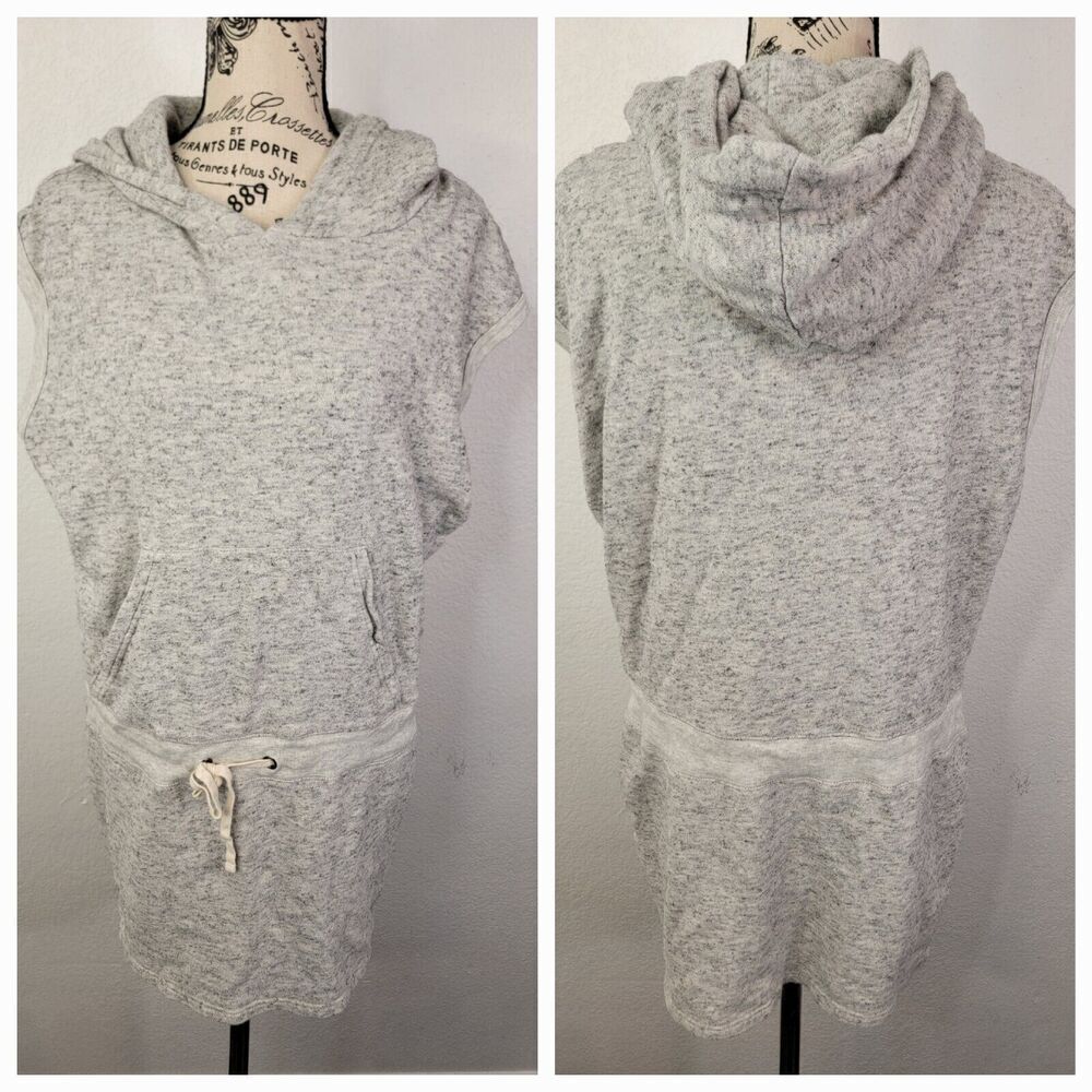 Pam & Gela Hooded Tank Dress Womens Medium Drawstring Stretch Knit Gray